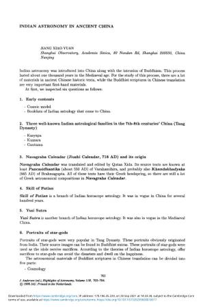 Indian Astronomy in Ancient China Jiang Xiao-Yuan