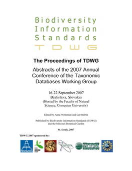 The Proceedings of TDWG Abstracts of the 2007 Annual Conference Of