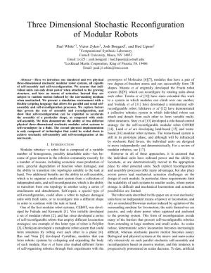 Three Dimensional Stochastic Reconfiguration of Modular Robots