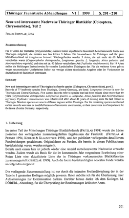 Neue Und Interessante Nachweise Thüringer Blattkäfer (Coleóptera, Chrysomelidae), Teil 2