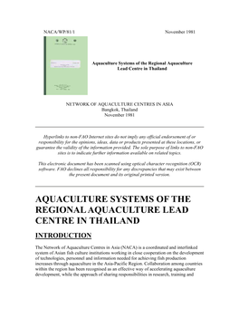 Aquaculture Systems of the Regional Aquaculture Lead Centre in Thailand