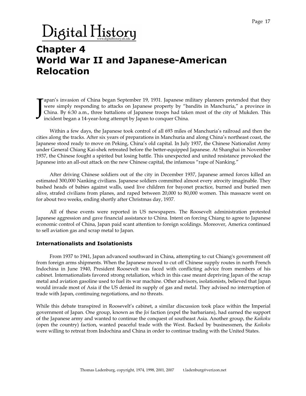 Chapter 4 World War II and Japanese-American Relocation