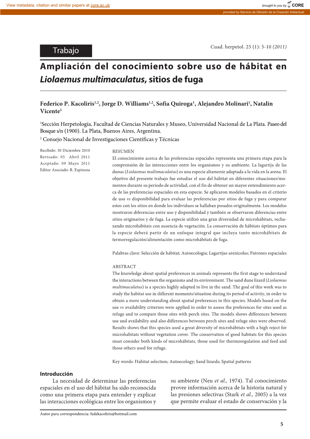 Ampliación Del Conocimiento Sobre Uso De Hábitat En Liolaemus Multimaculatus, Sitios De Fuga