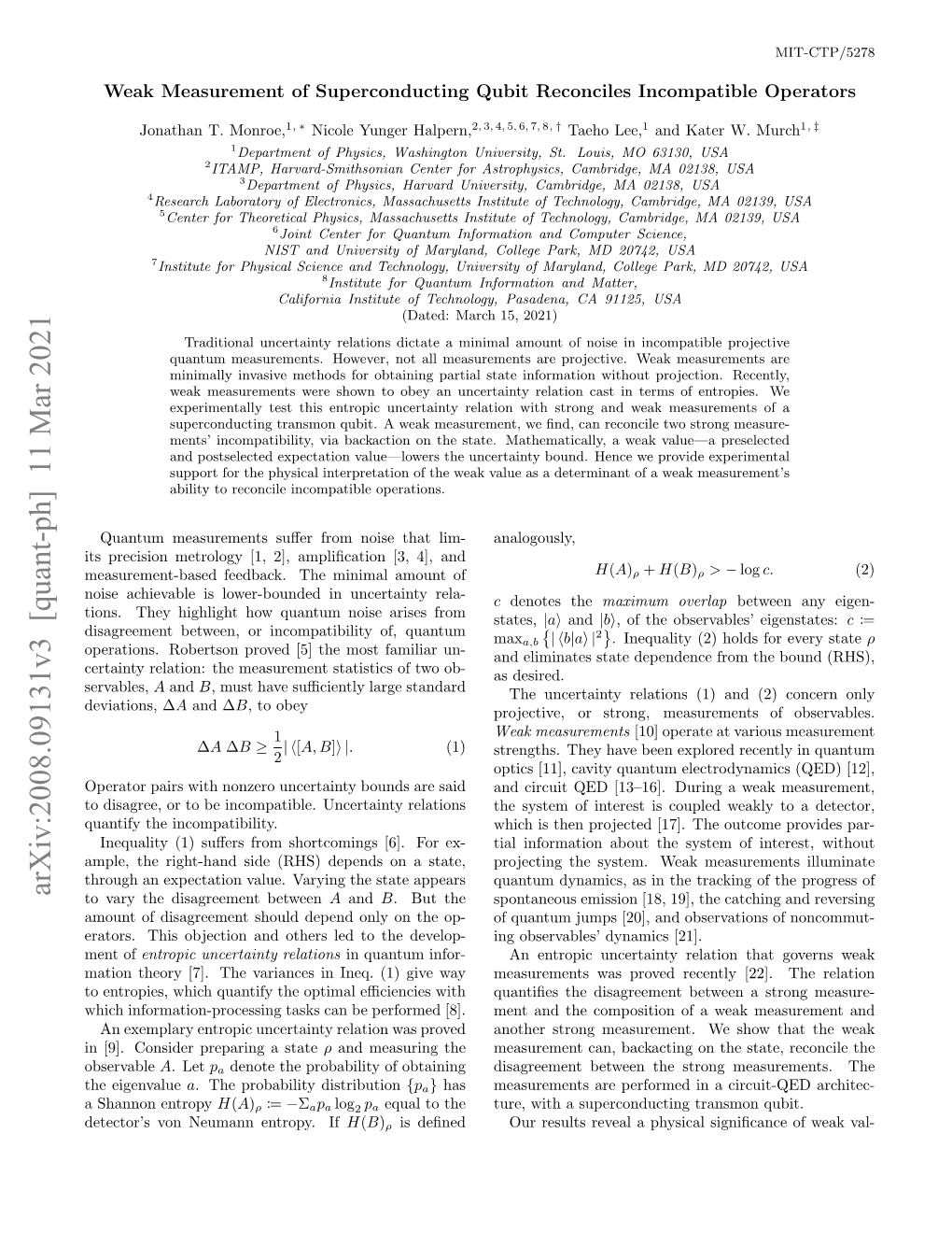 Arxiv:2008.09131V3 [Quant-Ph] 11 Mar 2021 to Vary the Disagreement Between a and B