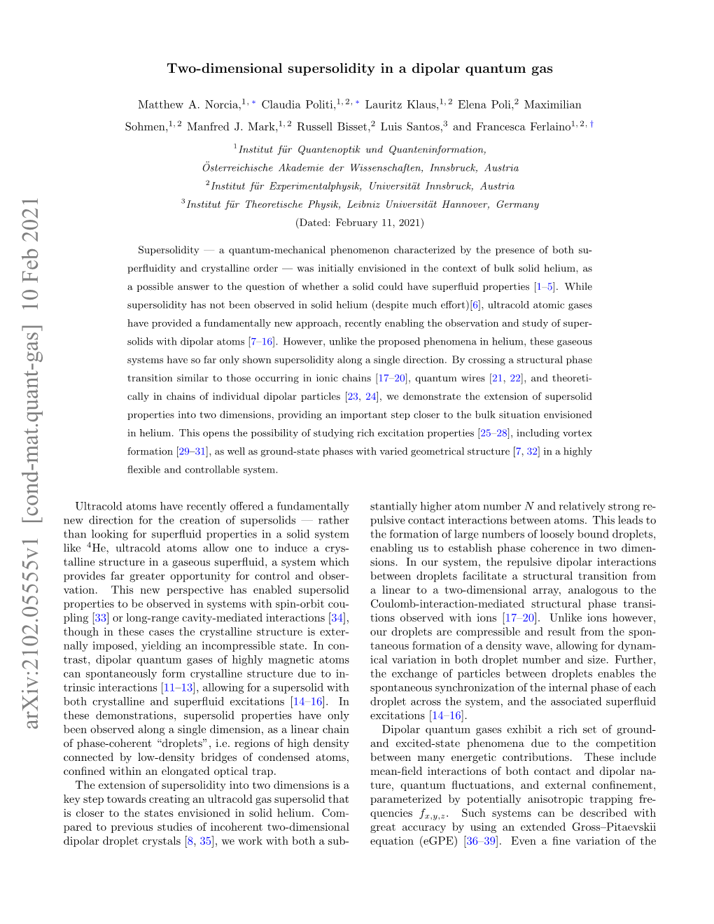 Arxiv:2102.05555V1 [Cond-Mat.Quant-Gas] 10 Feb 2021