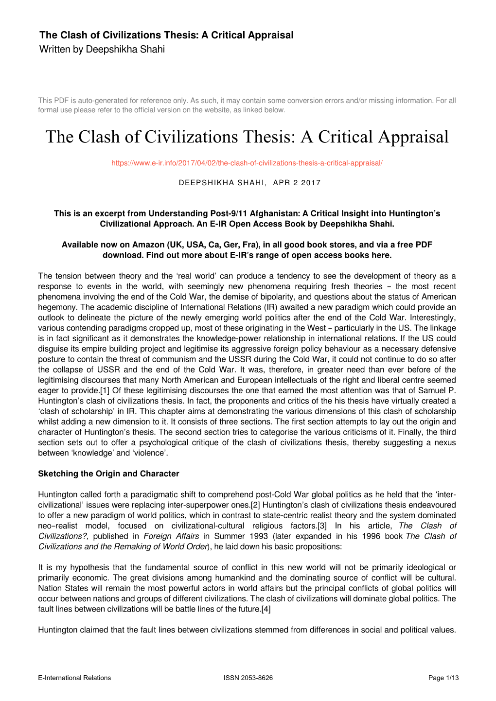 the clash of civilizations thesis