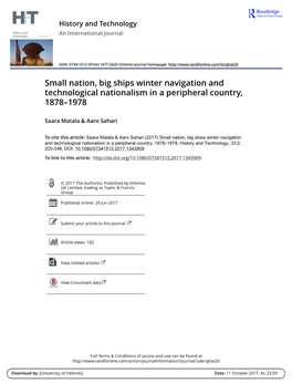 Small Nation, Big Ships Winter Navigation and Technological Nationalism in a Peripheral Country, 1878–1978