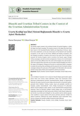 Diauehi and Urartian Tribal Centers in the Context of the Urartian Administration System