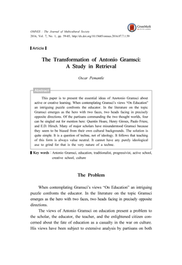The Transformation of Antonio Gramsci: a Study in Retrieval