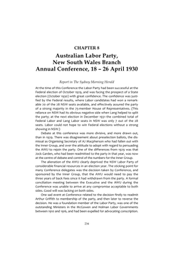 Australian Labor Party, New South Wales Branch Annual Conference, 18 – 26 April 1930