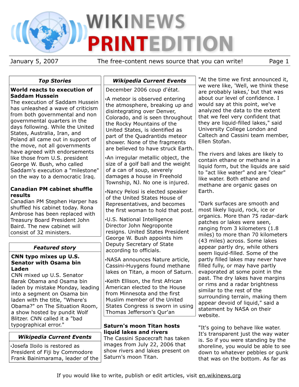 January 5, 2007 the Free-Content News Source That You Can Write! Page 1