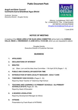 Agenda Document for Oban Lorn & the Isles Area Committee, 08/06