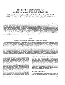 The Effect of Pratylenchus Zeae on the Growth and Yield of Upland Rice