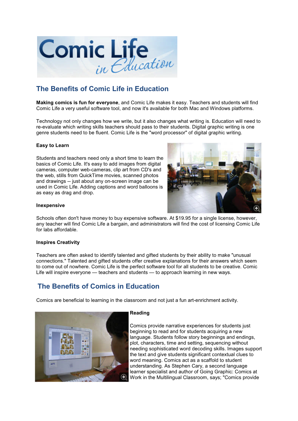 The Benefits of Comic Life in Education the Benefits of Comics