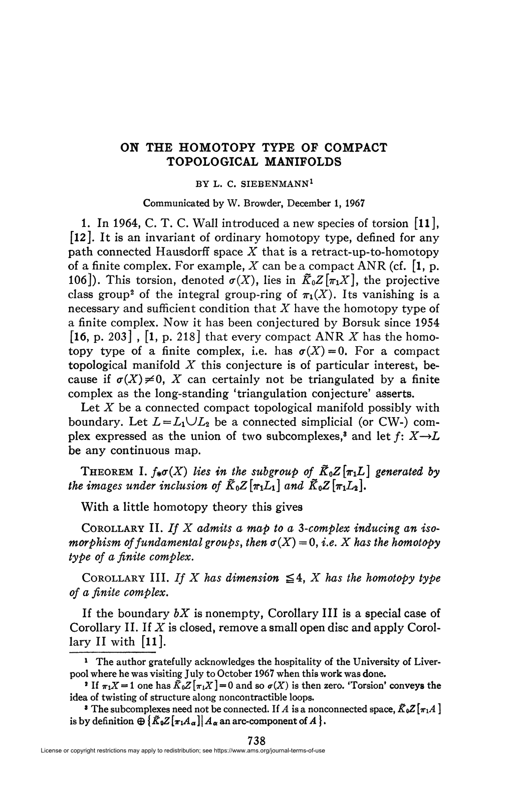 On the Homotopy Type of Compact Topological Manifolds by L