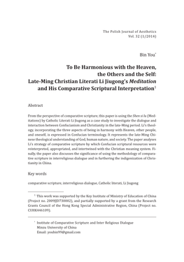 Late-Ming Christian Literati Li Jiugong's Meditation and His Compar
