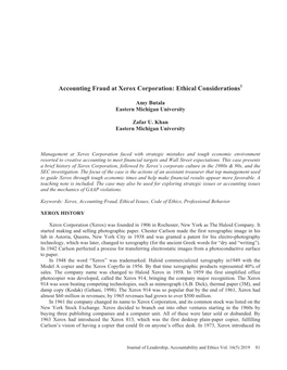 Accounting Fraud at Xerox Corporation: Ethical Considerations1