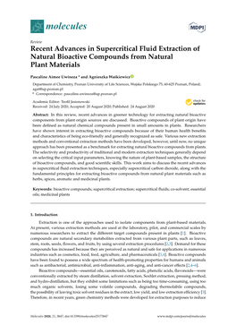 Recent Advances in Supercritical Fluid Extraction of Natural Bioactive Compounds from Natural Plant Materials