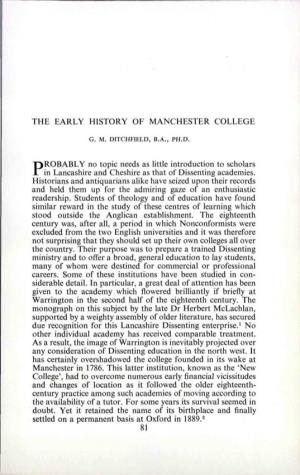 The Early History of Manchester Coleege Probabey