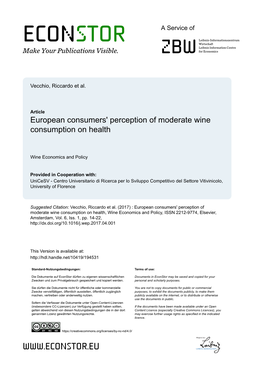 European Consumers' Perception of Moderate Wine Consumption on Health