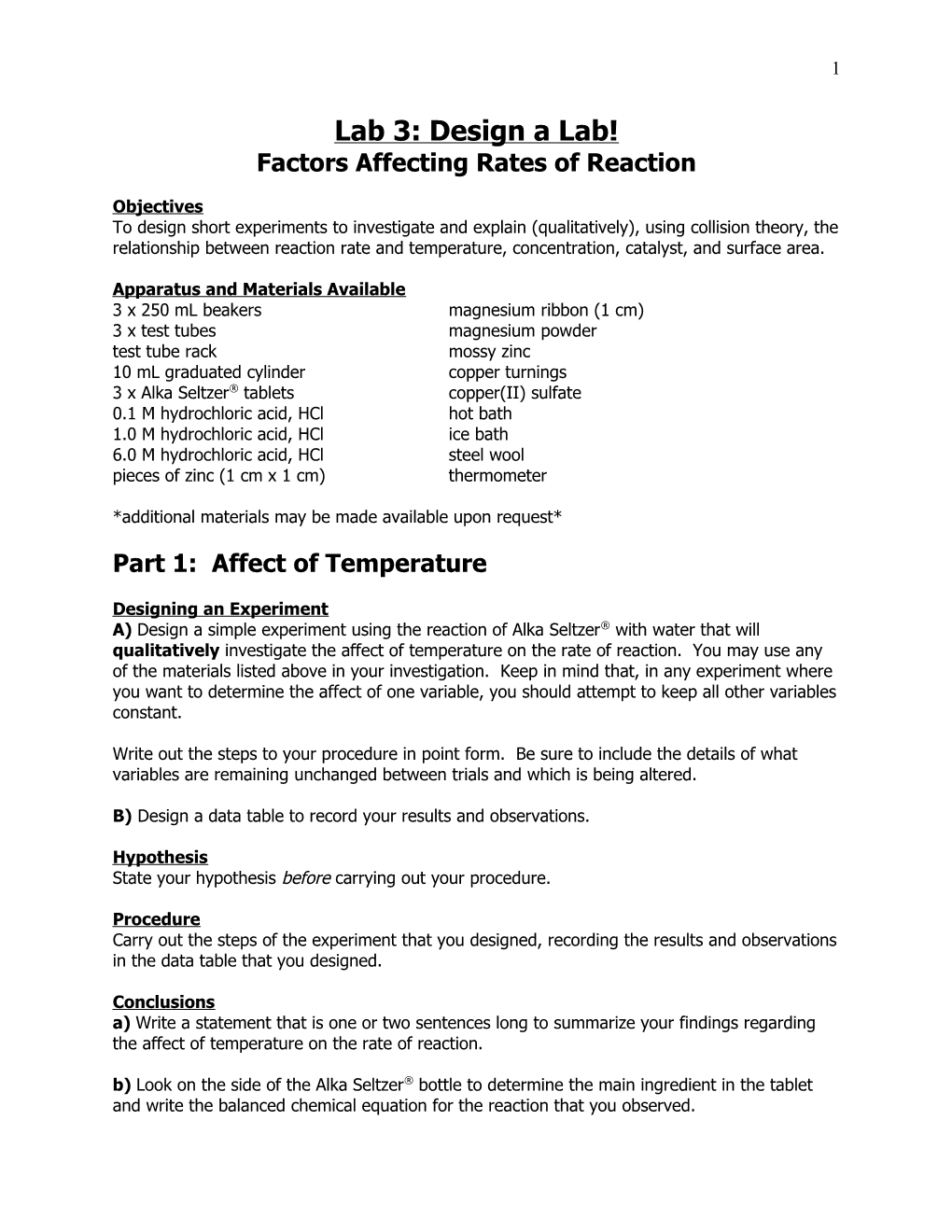 Factors Affecting Rates of Reaction