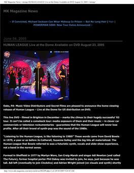 MK Magazine News: &lt;Strong&gt;HUMAN LEAGUE Live at the Dome