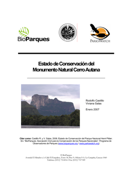 Estado De Conservación Del Monumento Natural Cerro Autana
