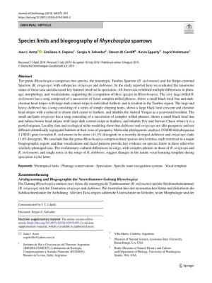 Species Limits and Biogeography of Rhynchospiza Sparrows