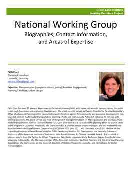 National Working Group Biographies, Contact Information, and Areas of Expertise
