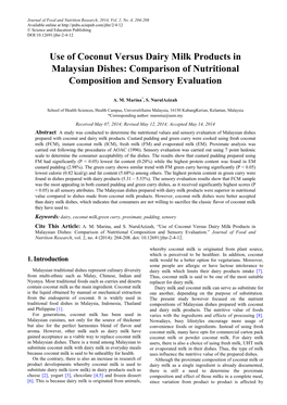 Use of Coconut Versus Dairy Milk Products in Malaysian Dishes: Comparison of Nutritional Composition and Sensory Evaluation
