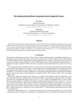 On Miniaturized Problems in Parameterized Complexity Theory