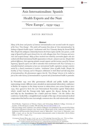 Axis Internationalism: Spanish Health Experts and the Nazi ‘New Europe’, 1939–1945