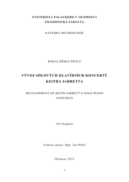 Vývoj Sólových Klavírních Koncertů Keitha Jarretta