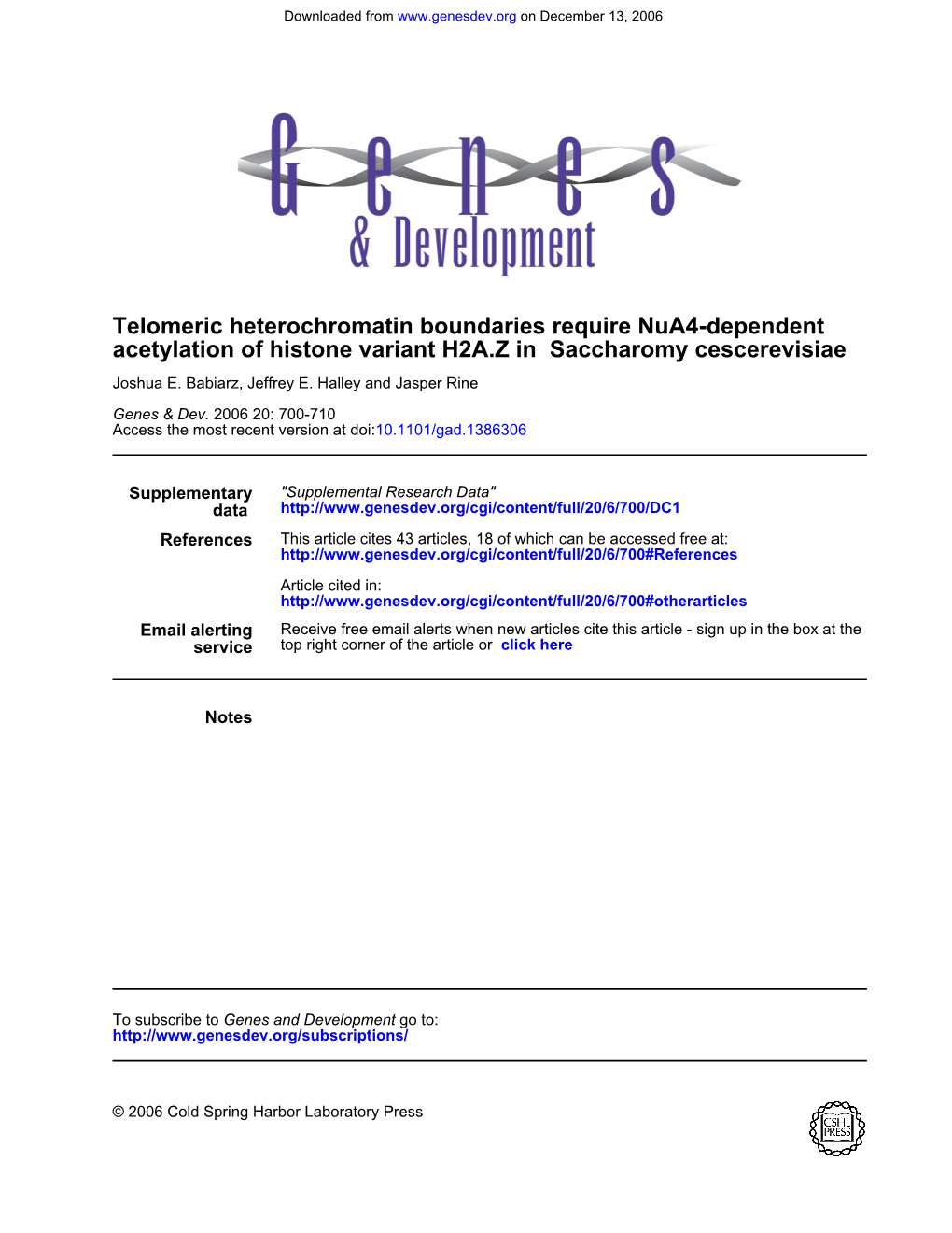 Telomeric Heterochromatin Boundaries Require Nua4-Dependent Acetylation of Histone Variant H2A.Z in Saccharomy Cescerevisiae