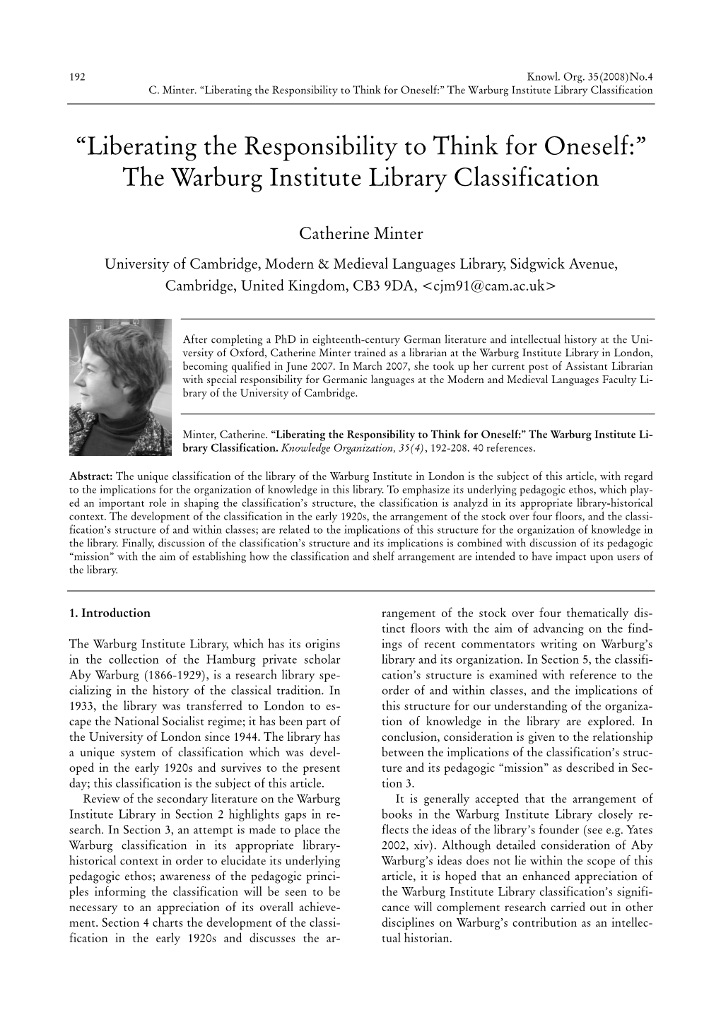 The Warburg Institute Library Classification