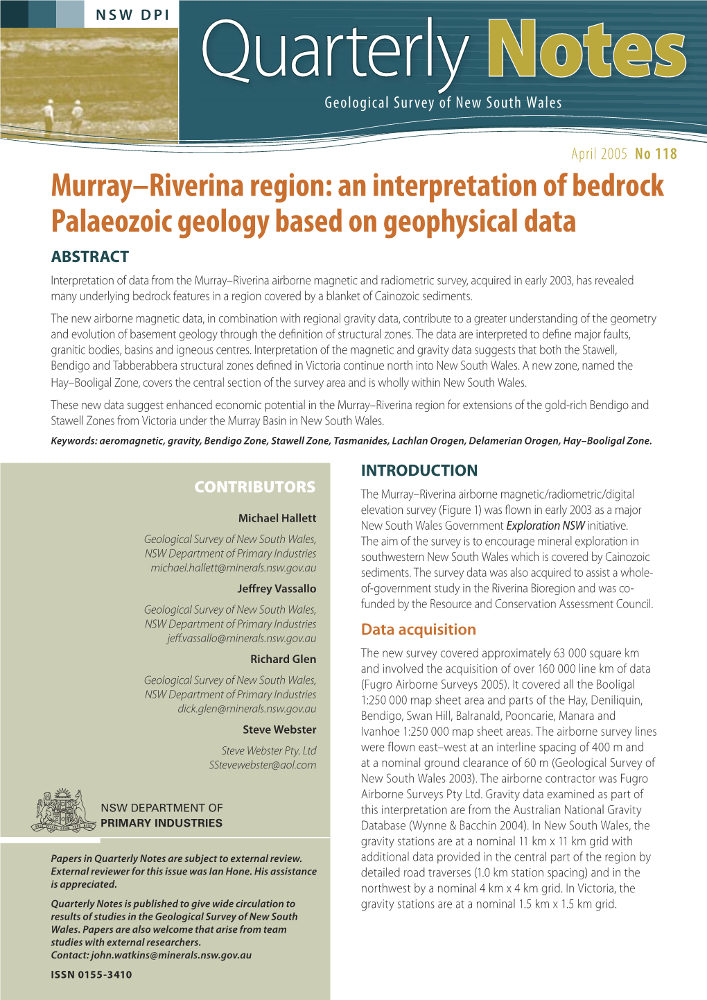 April 2005. Murray-Riverina Region: an Interpretation of Bedrock