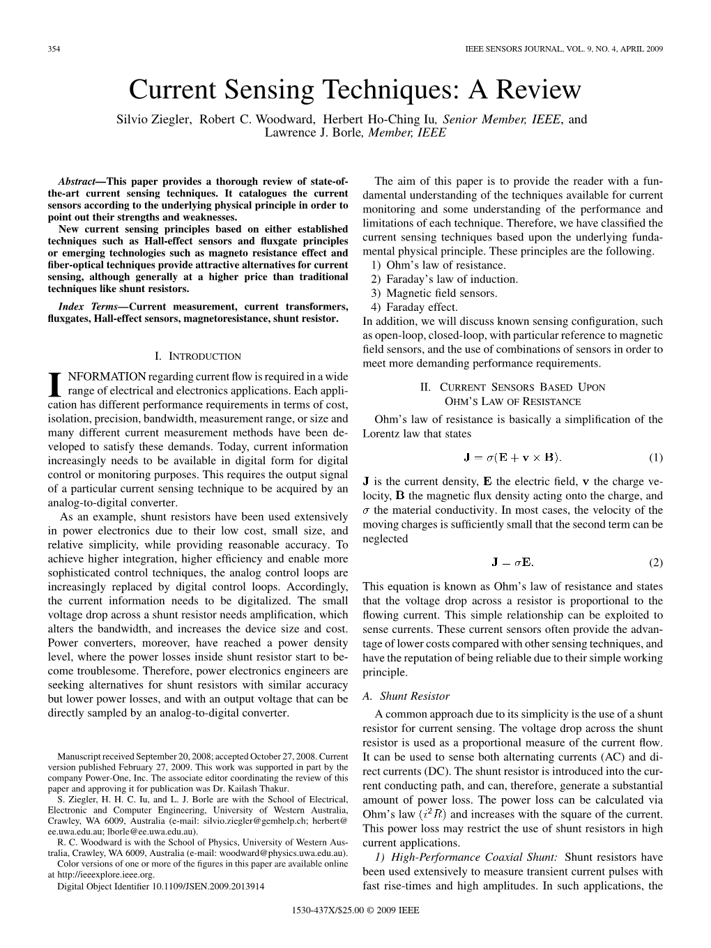 Current Sensing Techniques: a Review Silvio Ziegler, Robert C