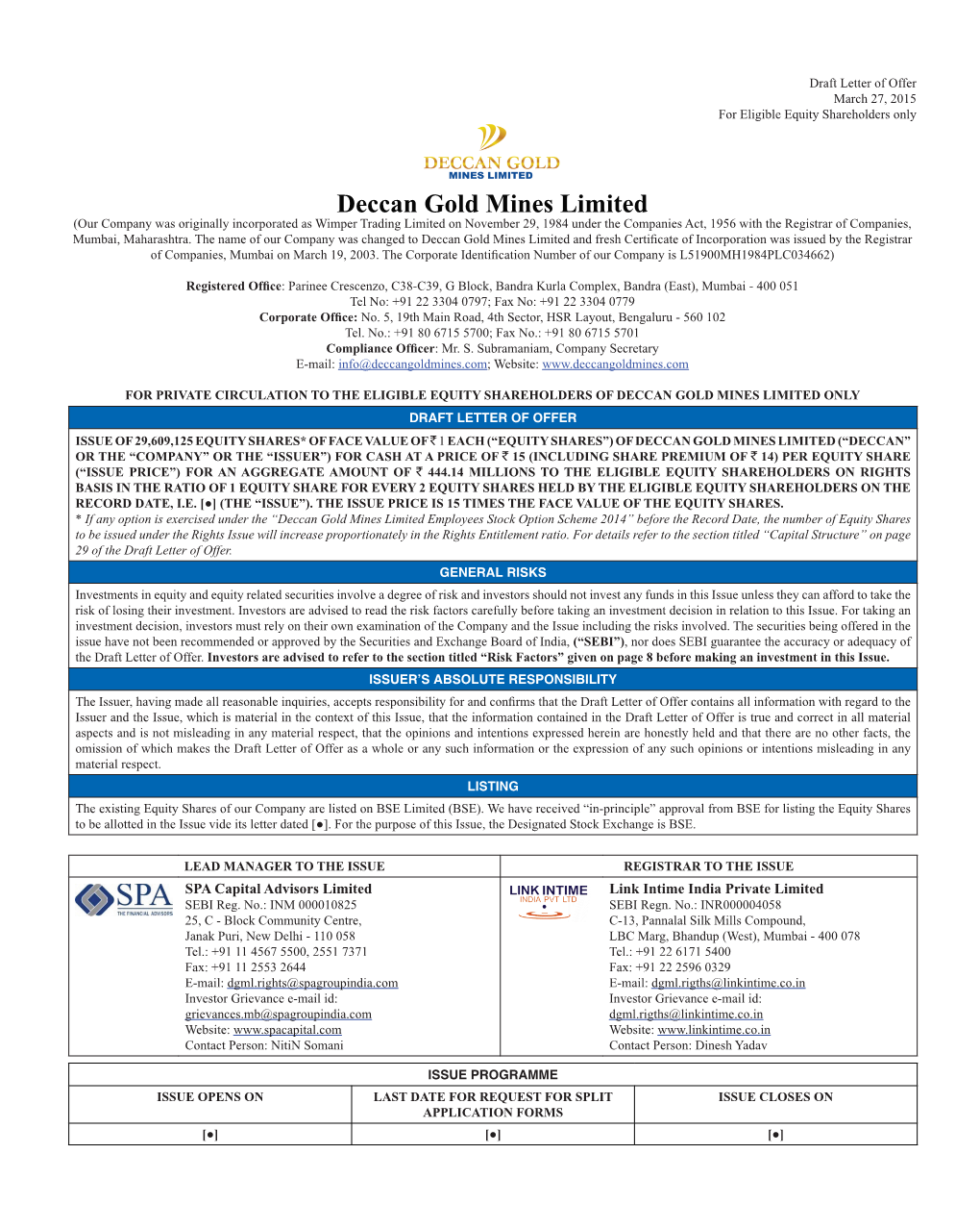 Deccan Gold Mines Limited