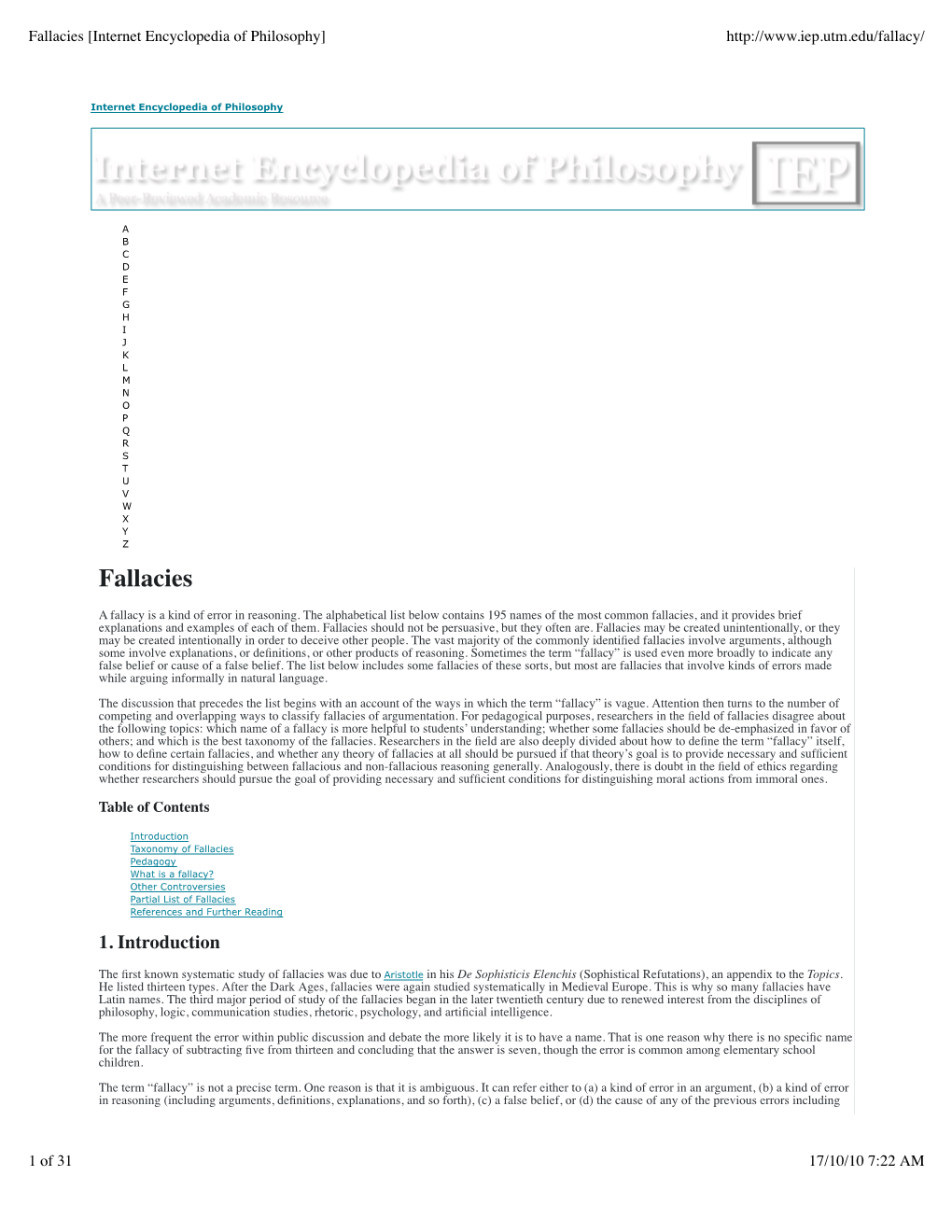 Fallacies [Internet Encyclopedia of Philosophy]