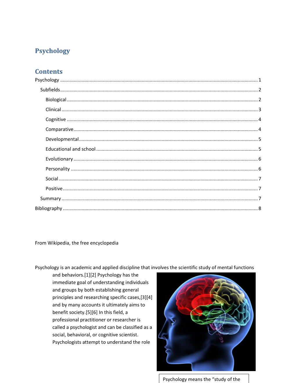 Psychology Contents