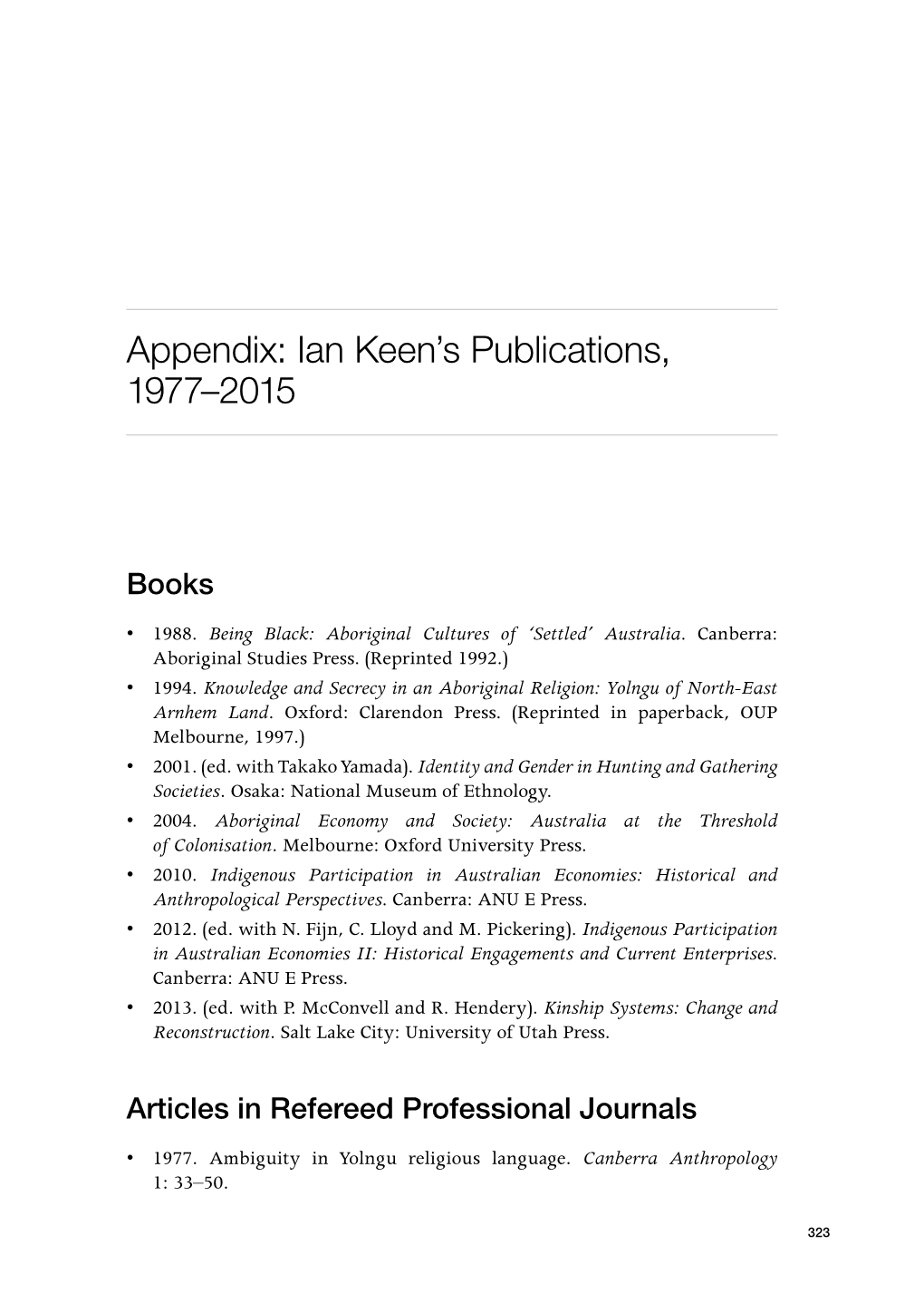 Appendix: Ian Keen's Publications, 1977–2015