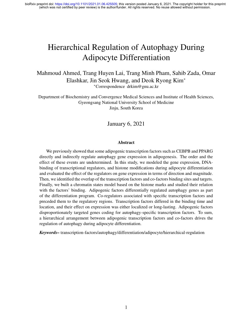 Hierarchical Regulation of Autophagy During Adipocyte Differentiation