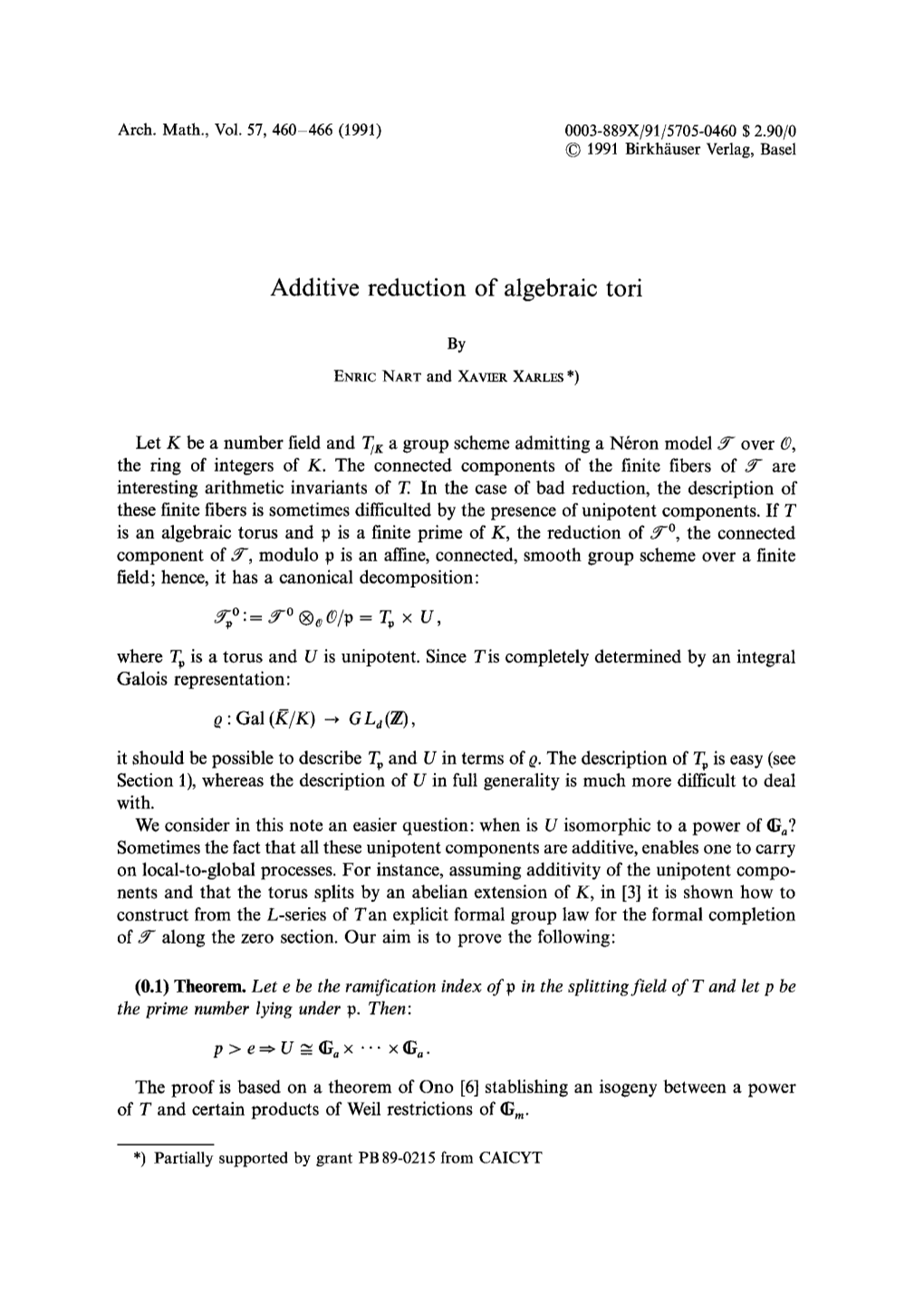 Additive Reduction of Algebraic Tori