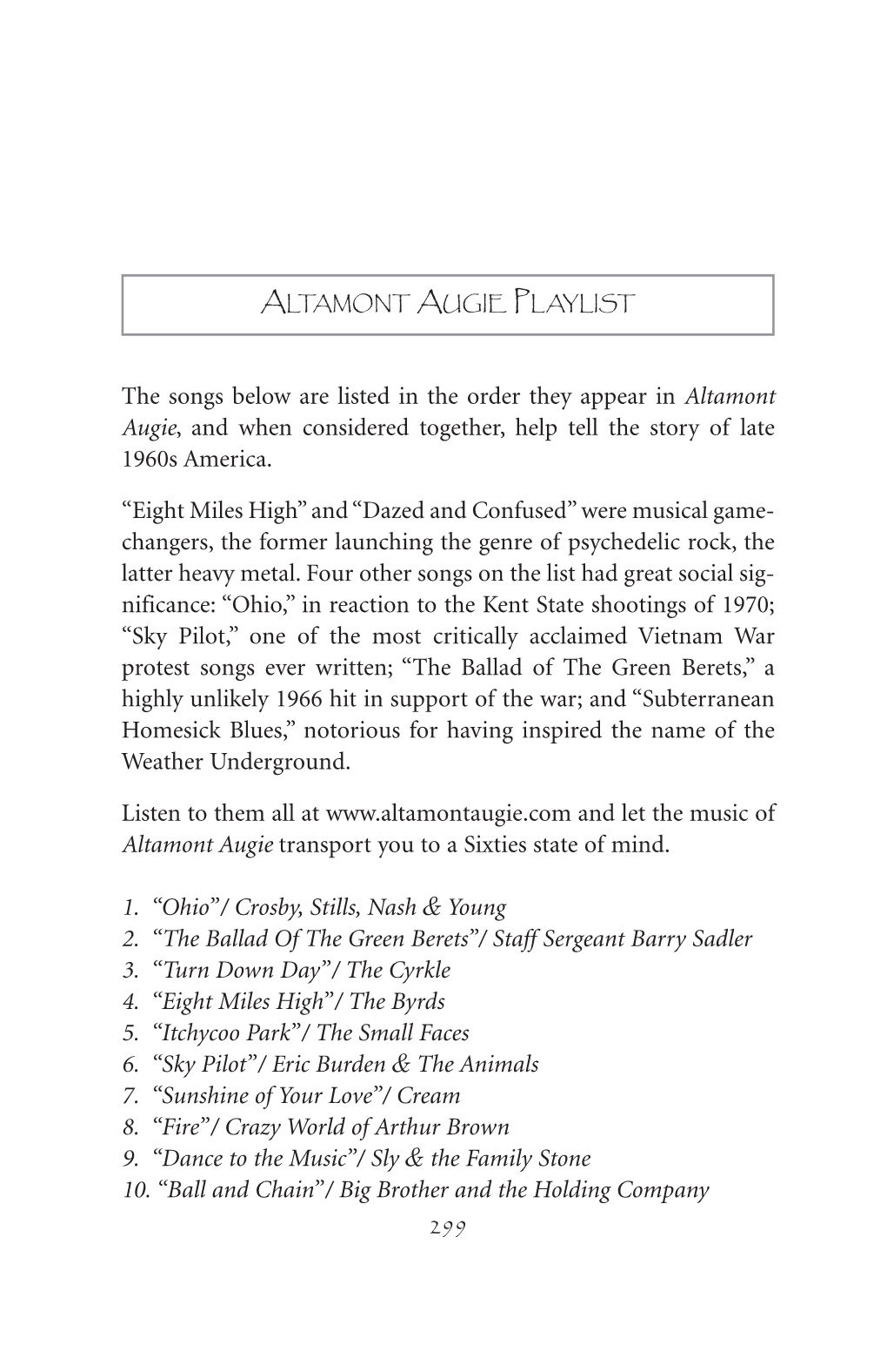 Altamont Augie Playlist