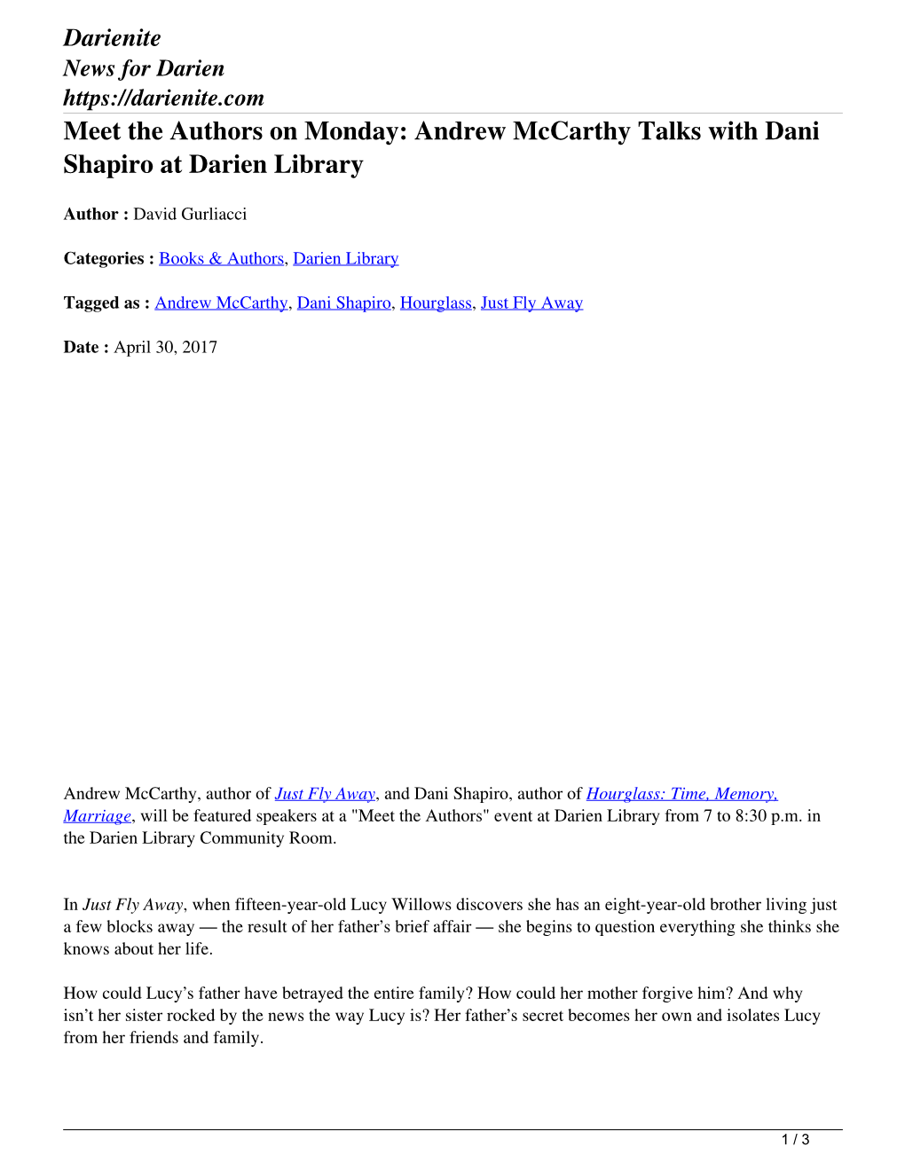 Andrew Mccarthy Talks with Dani Shapiro at Darien Library