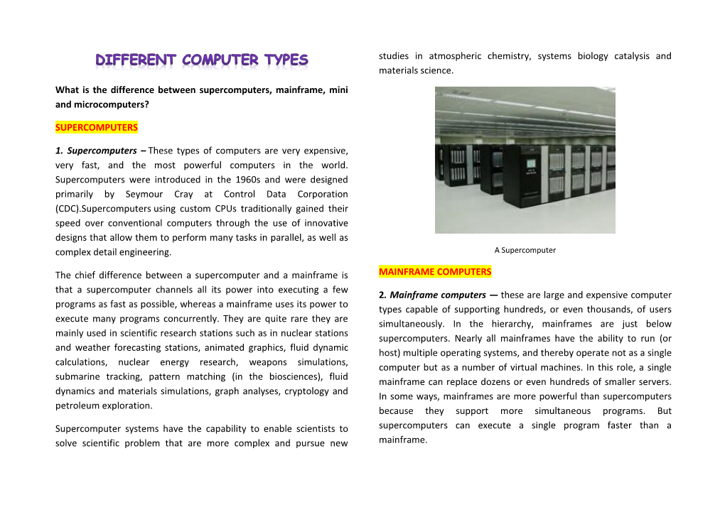 What Is the Difference Between Supercomputers, Mainframe, Mini and Microcomputers?