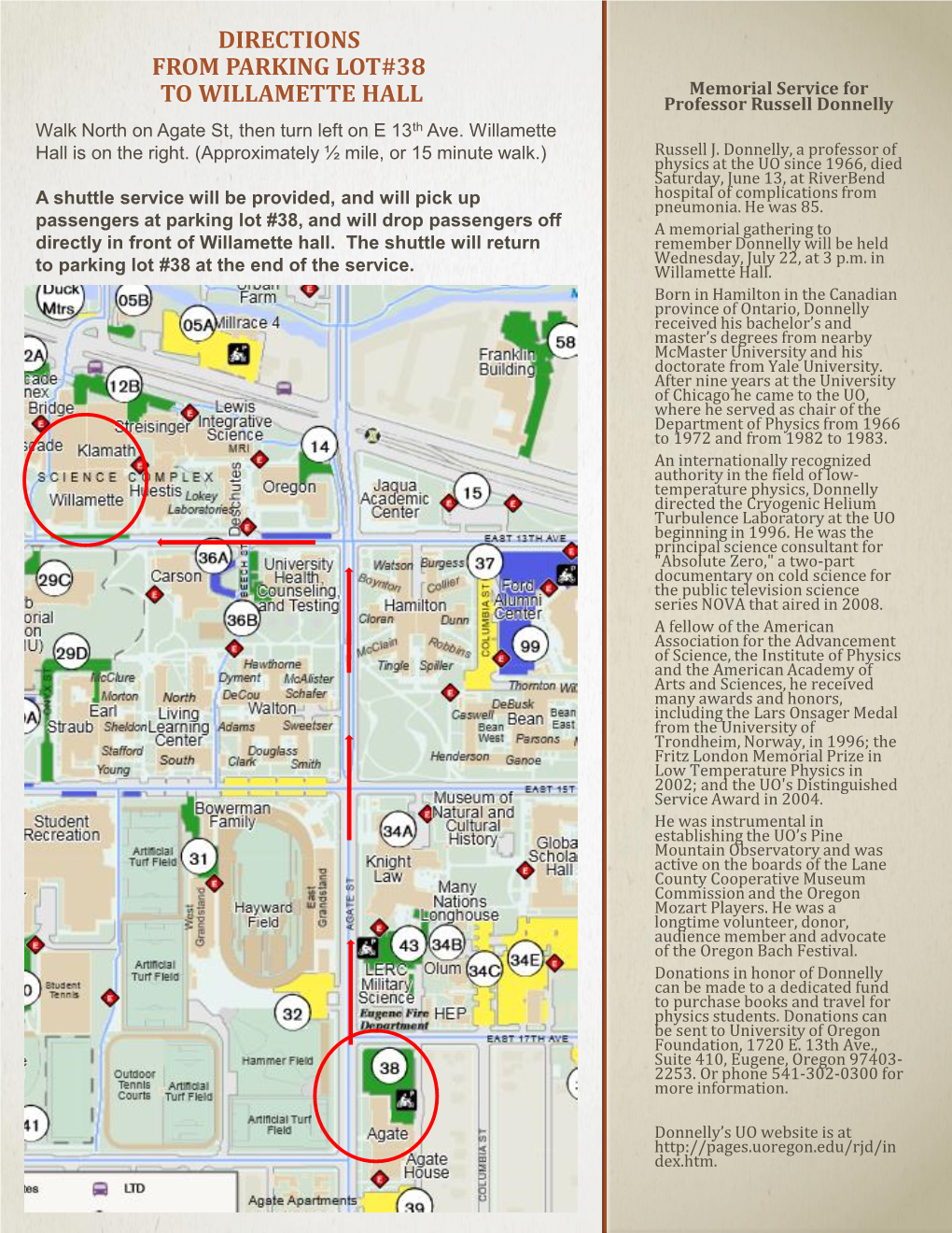 Directions from Parking Lot#38 to Willamette Hall