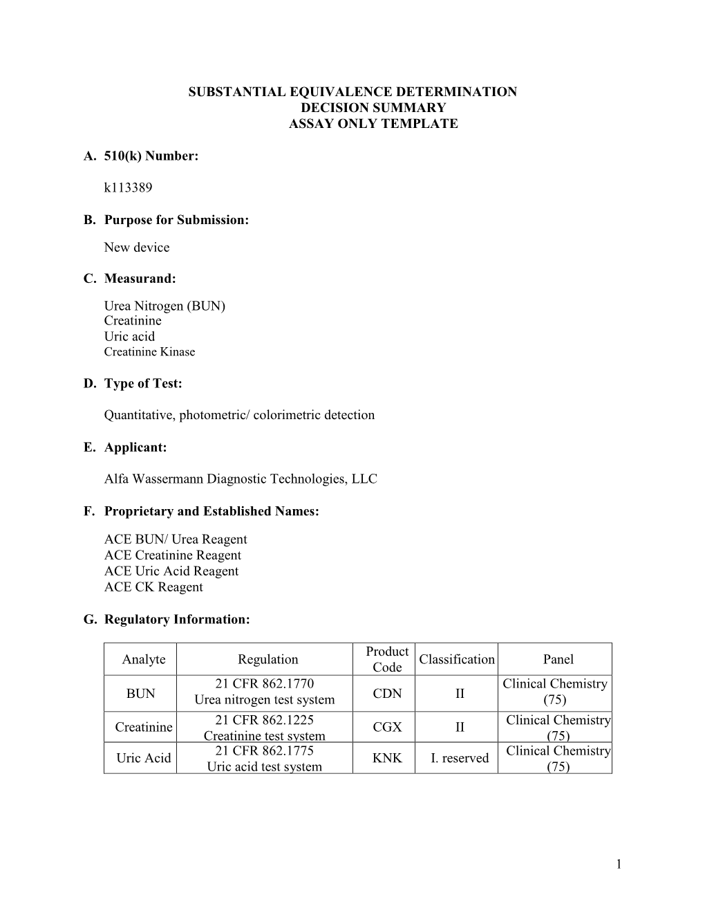 1 Substantial Equivalence Determination Decision