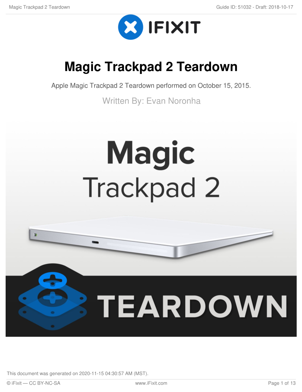 Magic Trackpad 2 Teardown Guide ID: 51032 - Draft: 2018-10-17