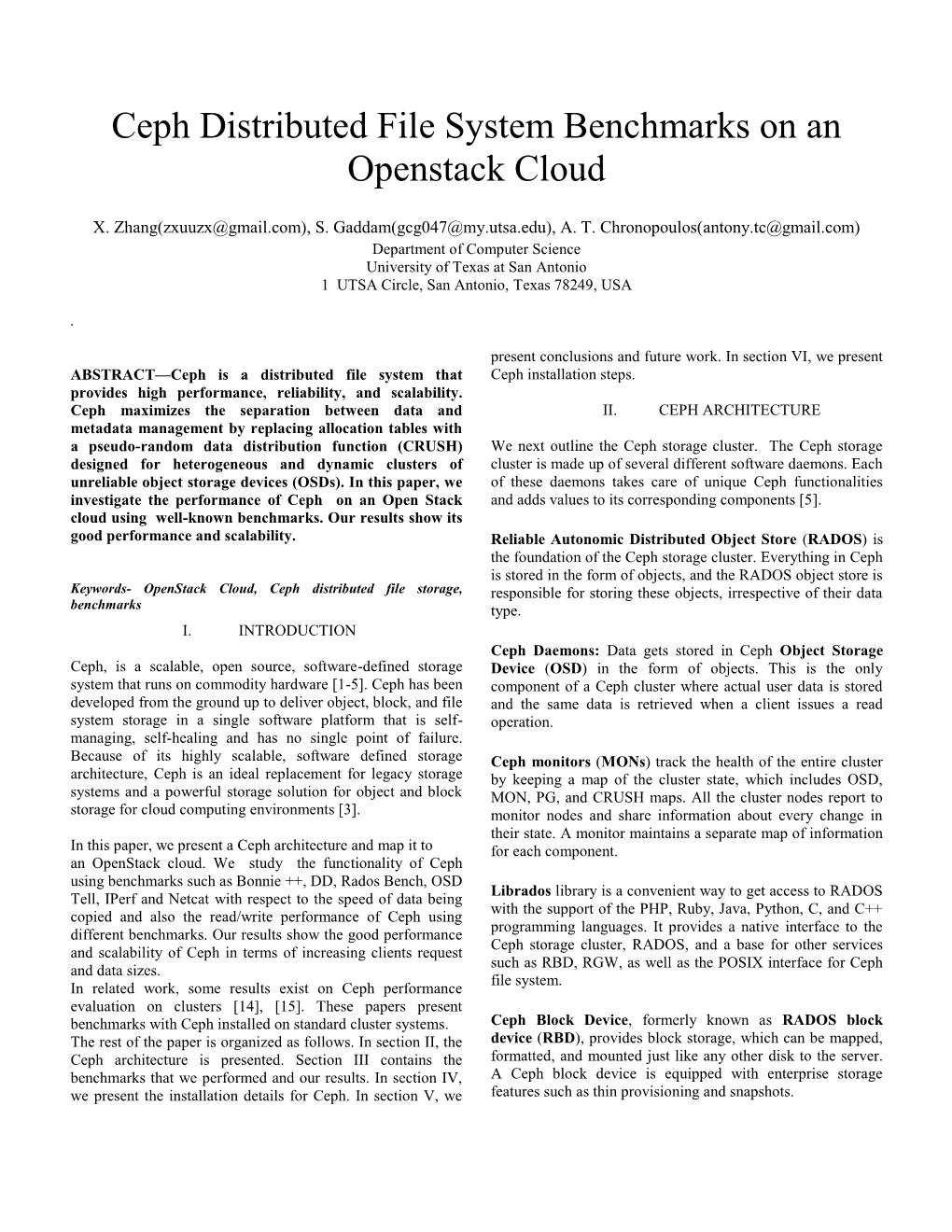 Ceph Distributed File System Benchmarks on an Openstack Cloud